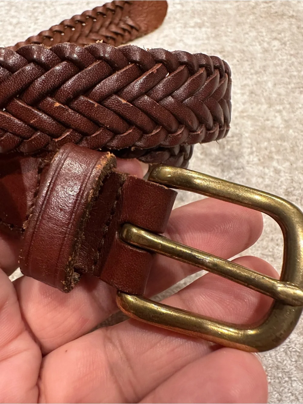 Braided Brown Leather Men’s Belt with Brass Buckle